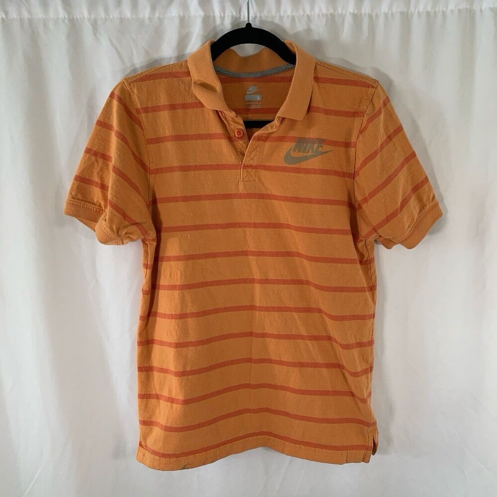 Nike Polo Shirt Boys Large Orange large Short Sleeve Collared 100% Cotton Stains